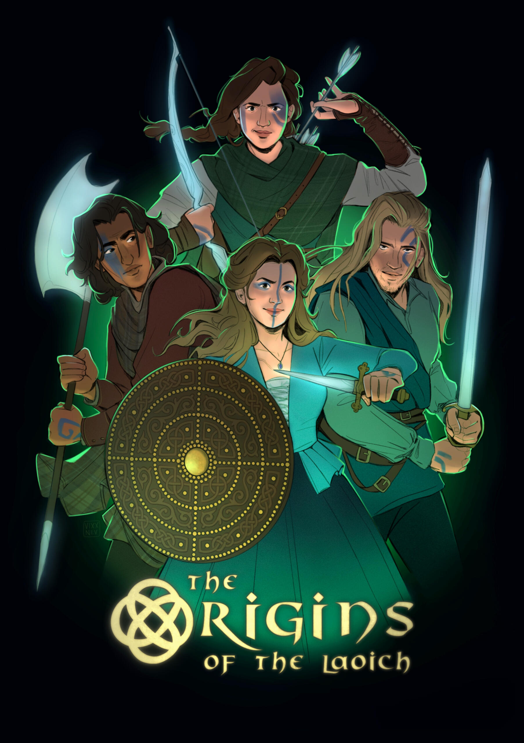 This is a promotional poster featuring the gods and goddesses that watch over and protect the civilians of Scotland in the recently released comic ‘Origins of the Laoich: The Devil’s Fool’.